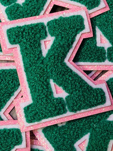 1-pc Green Letter K Chenille & Pink Glitter, w/ White Felt, Size 2.7 –  PatchPartyClub